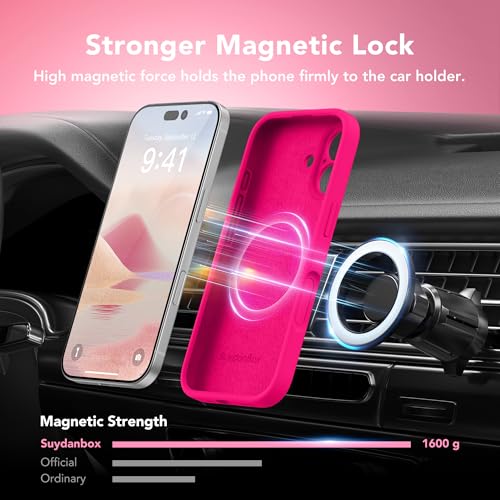 Image of Magnetic for iPhone 16 Case, Compatible with MagSafe, [Screen Protector + Full Camera Protection], Silicone Shockproof Anti-Scratch Protective Phone Case for iPhone 16 6.1 inch, Hot Pink