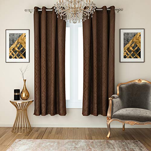 Image of Swayam 100% Blackout Polyester Window Curtain for Living Room & Bedroom | 5 Feet | Room Darkening Curtain with Eyelets | Pack of 2 | Ethnic Motif Design - Brown