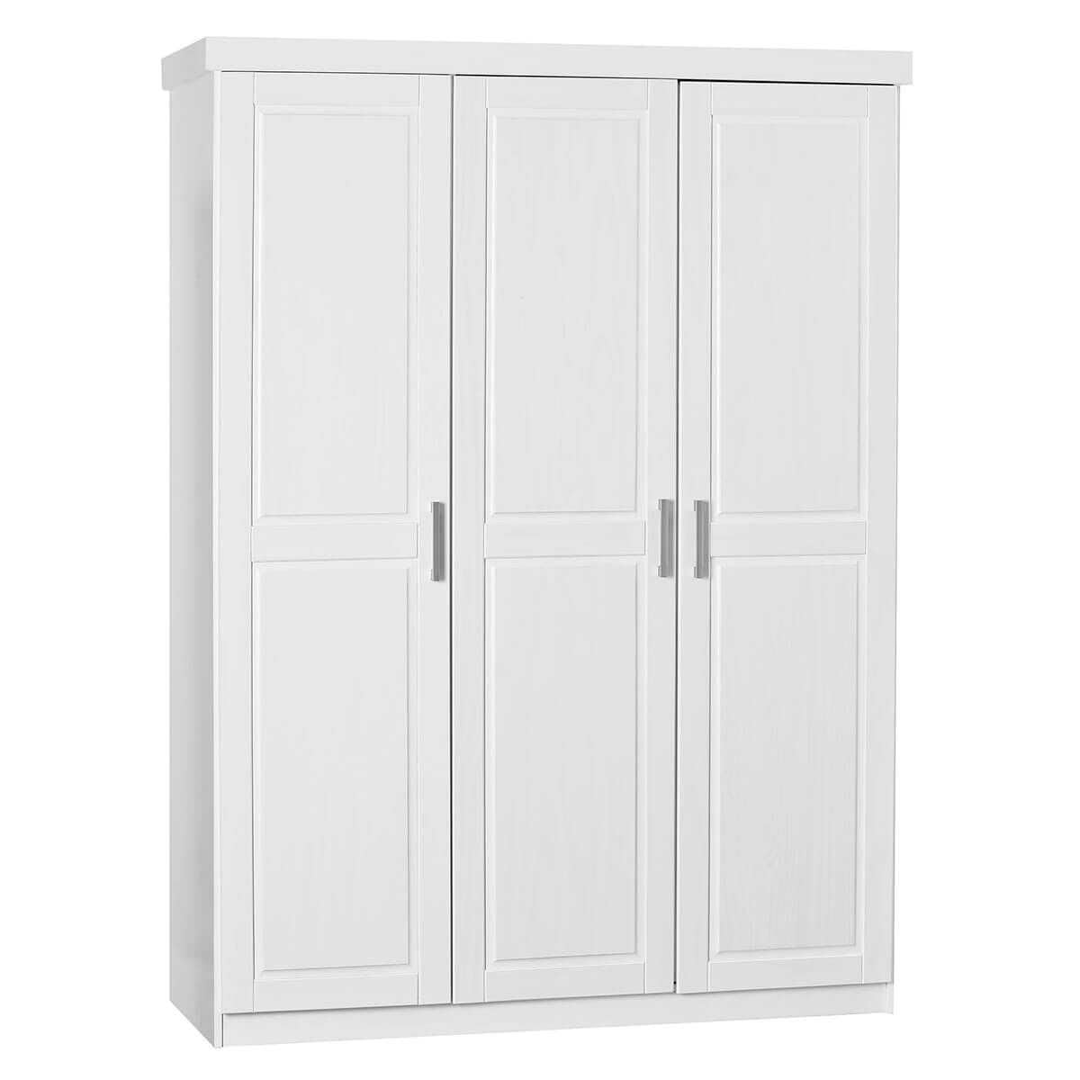 AltoBuy Alaska - Armoire 3 Portes + Penderie Bois Massif Vernis Blanc