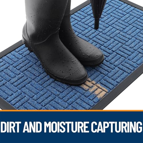 Image of OLANLY Front Door Mat Outside Entrance 29.5x17, Absorbent, Heavy Duty Sturdy Natural Rubber Doormat Indoor Outdoor, Non-Slip, Stain and Fade Resistant, Low Profile Floor Mat for Entryway, Ocean Blue