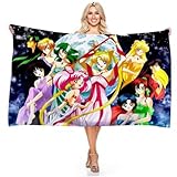IMFLY Toalla de playa de 70 x 140 cm, toalla de baño de microfibra estampada Sailor Moon Rosa, Anime Manga Pretty Soldado, toalla de playa de microfibra, toalla de piscina (E, 90 x 180 cm)