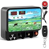 15.5 Joule Electric Fence Charger, 12KV Output, 600 Acres Coverage, DC 12V/AC 100-240V Input, Electric Fence Energizer with Alarm for Cattle, Cow, Goat, Horse, Livestock Protection, YMD-Q780