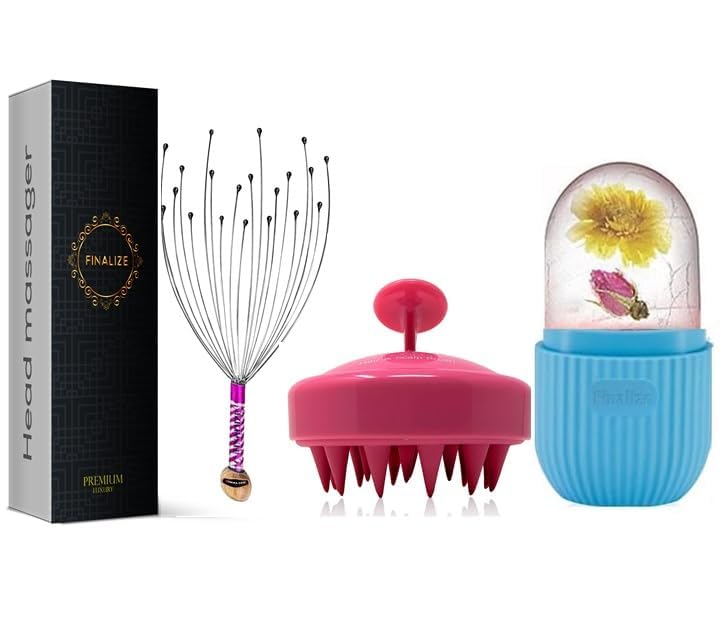 Finalize® Hair Scalp Manual Massager Shampoo Brush & Face ice roller massager with Head massager Scalp Scratcher 12 Finger Body Relaxing Hair Massage Soft Silicone Bristles for Anti Dandruff (B0CFYSYV91) Amazon Price History, Amazon Price Tracker