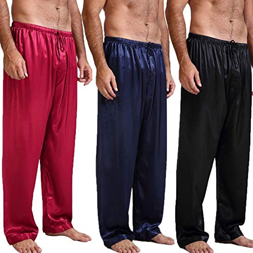 Men's Satin Pajama Pants, Sleepwear Long Pajama Bottoms with Drawstring Loungwear Pjs Pants2