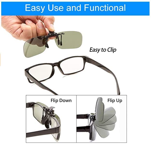 Image of POLARS DESIGN Clip On Flip Up Polarized Len Sunglasses Over Prescription Myopia Eyeglasses