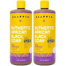 Alaffia Authentic African Black Soap, Wild Lavender, 2-Pack All-in-One Moisturizing Cleanser for Face, Hands, Body & Hair, 32 Oz Ea