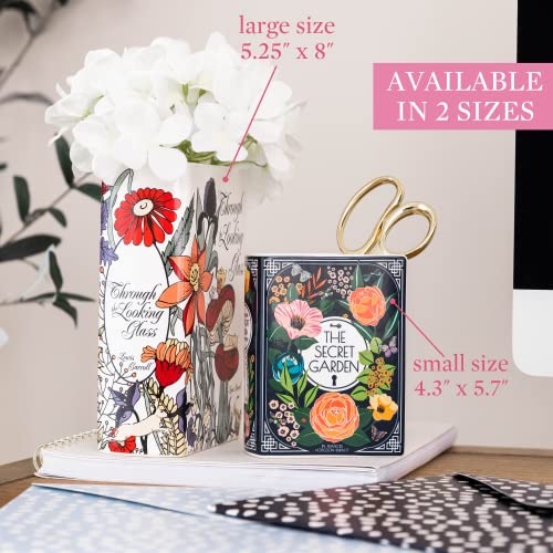 Steel Mill & Co Original Book-Shaped Decorative Vase, Ceramic Vases for Home Decor, Cute Bookshelf Decor, Unique Vase for Book Lovers (Small - Secret Garden)