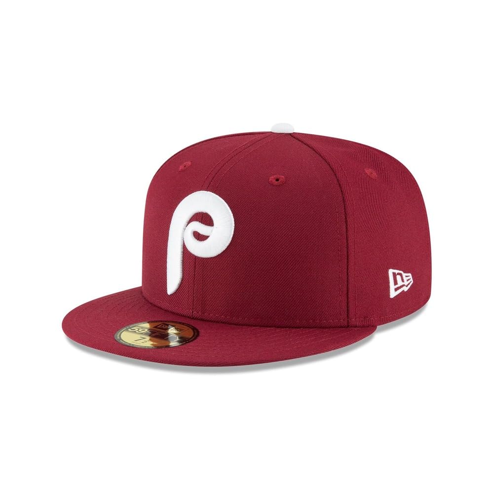 New Era MLB 59FIFTY Philadelphia Phillies Maroon Team Color Cooperstown Authentic Collection Fitted On Field Baseball Cap Hat