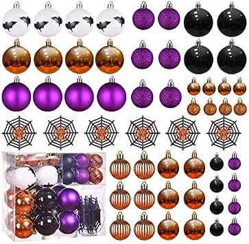 Pack of 56 Halloween Hanging Ball Ornaments, Shatterproof Balls Spider Bat Ornaments for Indoor Halloween Tree Decorations, Home Decorations Multi