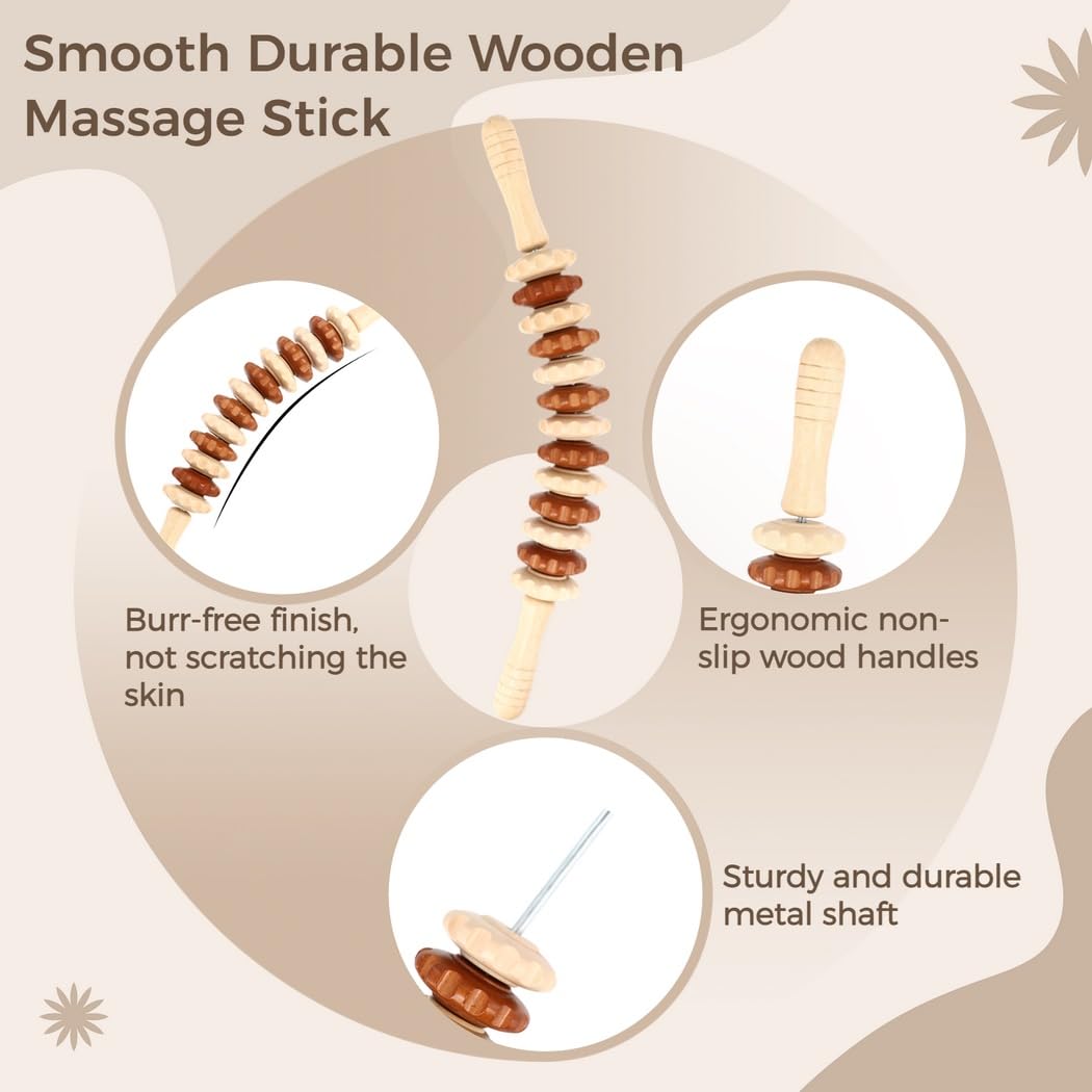 Holz-Massageroller, ergonomisch gebogener Massage-Stock aus Holz zum Lösen von Muskelverspannungen und Müdigkeit, für Nacken, Arme, Rücken, Bauch, Hüfte, Oberschenkel, Waden und Beine