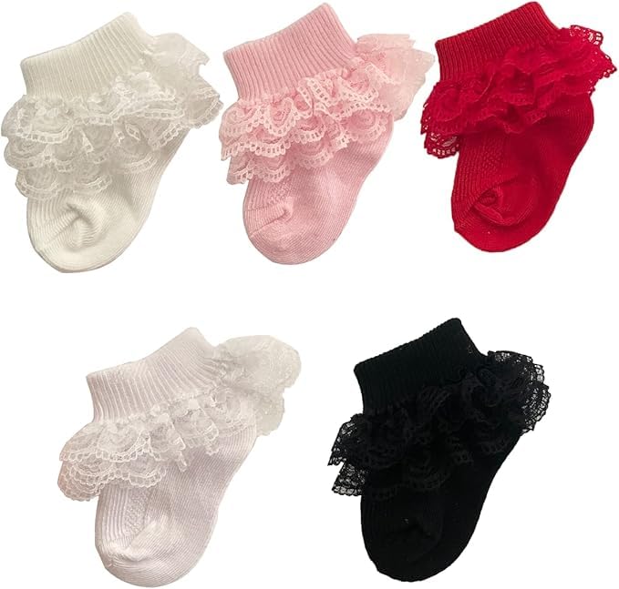 Image of CUTEABLY Newborn Baby Girls Lace Ruffle Frilly Ankle Dress Socks