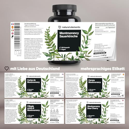 Montmorency Sauerkirsche (50:1) – 120 Kapseln – 1.100 mg Extrakt (entspricht 55.000 mg Kirschpulver) pro Tagesdosis – Kirschextrakt – vegan, hochdosiert – in Deutschland produziert & laborgeprüft