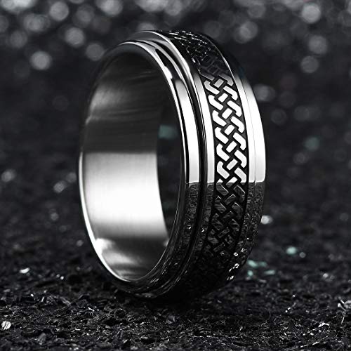 Image of King Will 316L Stainless Steel Spinner Ring for Men Women- 8mm Width Fidget Ring with Dragon /Celtic Knot Pattern, Stress Anxiety Relief Comfort Fit Wedding Band