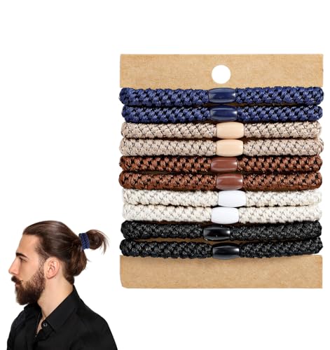 Mens Hair Ties 10 Pack Hair Ties for Men Guys with Smooth Beads (Multicolor)
