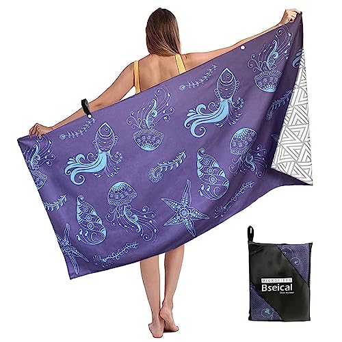 Mikrofaser Strandtuch, Strandtuch Sandfrei Groß 80x160cm, Strandhandtuch Damen, Mikrofaser Handtuch, Schnell Trocknende Und Leichte, Microfaser Handtücher Für Schwimmbad Strand Camping (Qualle)