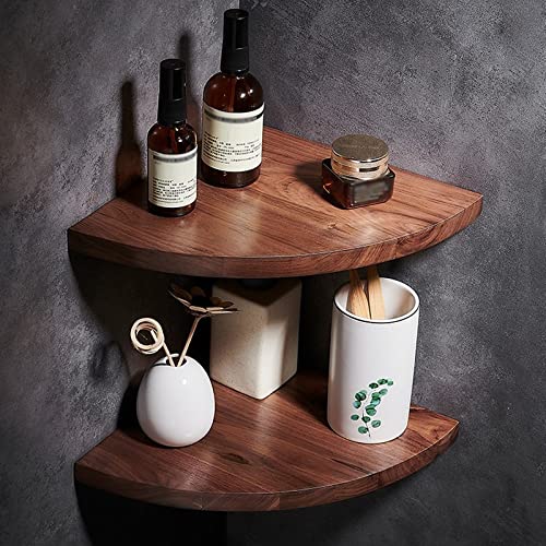 BAHELS Corner Shower Caddy Wall Mounted Corner Storage Rack Walnut Wood Bathroom Shelf Shower Storage Triangle Shelves Bathroom