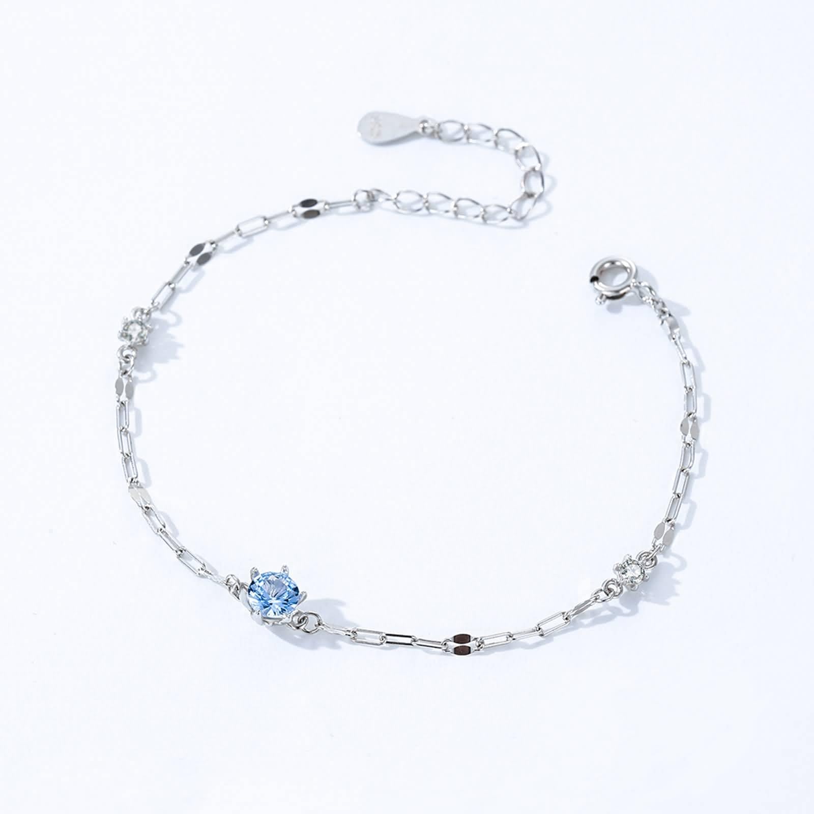 Pulseras solitarias de amistad para mujer con zafiro creado de 0,25 quilates, pulseras para mujer, oro blanco de 18 quilates, tamaño 19 + 3 cm