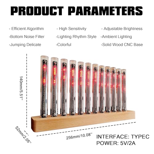 TWSOUL Nixie-Röhren-Spektrum-Rhythmuslicht,Klangspektrumlampe mit Musikrhythmuserkennung,Musik-Spektrumlicht 12 Nixie,Einstellbare Helligkeit und 30+ Farbmodi für Innendekoration (12-Röhren)