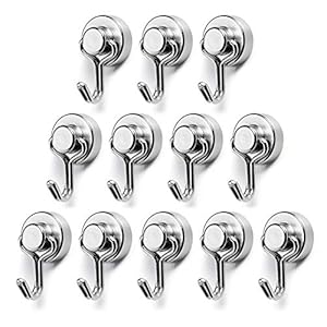 BTLIN Magnetic Hooks Rotatable , Strong Neodymium Magnet Hook, Mini Metal Hook For Home Kitchen, Refrigerator, Garage, Outdoor Grill. Diameter 15mm (12pcs)