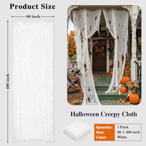 Image of ZeeDix Halloween White Creepy Cloth 80 x 400 Inch Giant Spooky Cheesecloth Decoration Scary Gauze Cloth for Halloween Party Supplies Haunted Houses Outdoor Yard Home Wall Doorways Decor