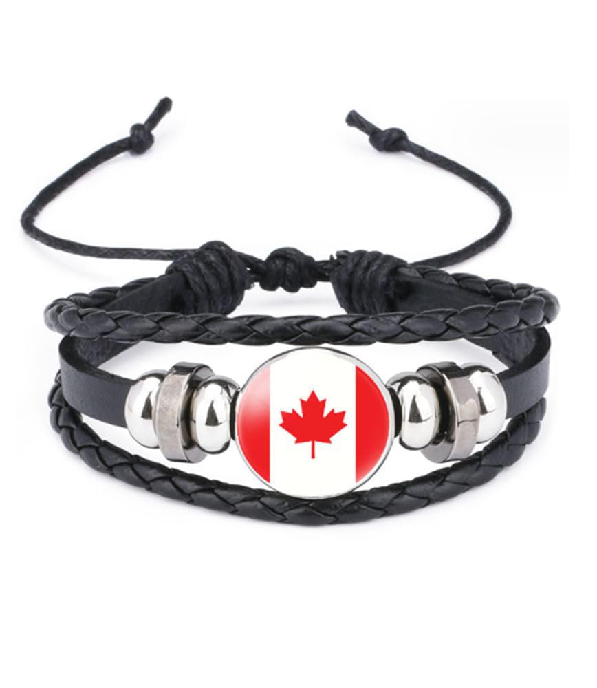 World Many National Flags Bangle Retro Alloy Leather Bracelet for National Flag Braided Rope Bracelet Bangle