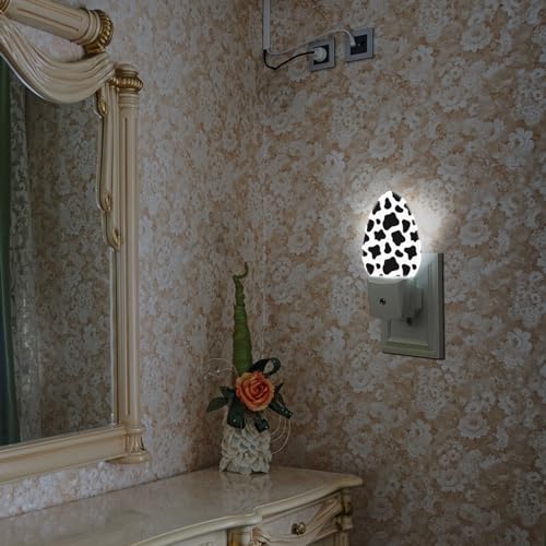 Image of Black White Cow Print Night Light Animal Skin Farmhouse Plug-in Nightlight Energy Saving 0.5W LED Lighting for Boys Girls Men Women