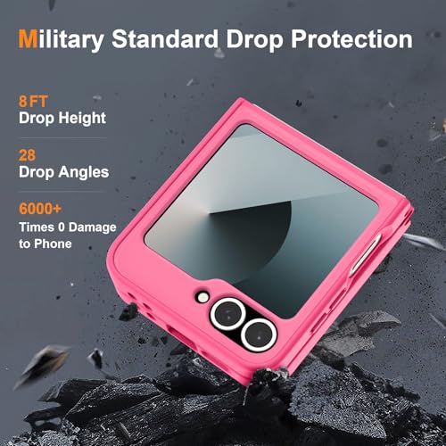 Image of ORETECH Magnetic for Samsung Galaxy Z Flip 7 FE Case Galaxy Z Flip 6, with [2 x Screen Protector] Translucent Back Non-Slip Shockproof Bumper Case for Galaxy Z Flip 7FE / 6 - Hot Pink | 2 Pack Screen Protector, Translucent Back Non-Slip Hard PC Shockproof Cover