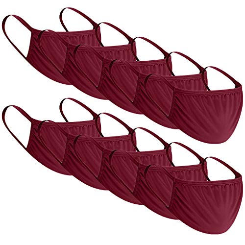 Preisvergleich Produktbild Wiederverwendbare waschbarere Einfarbige Mundshutz aus Polyester für Erwachsenden, Kindern Anti Staub und Fogm für Camping, Laufen, Reisen (Weinrot, 10)