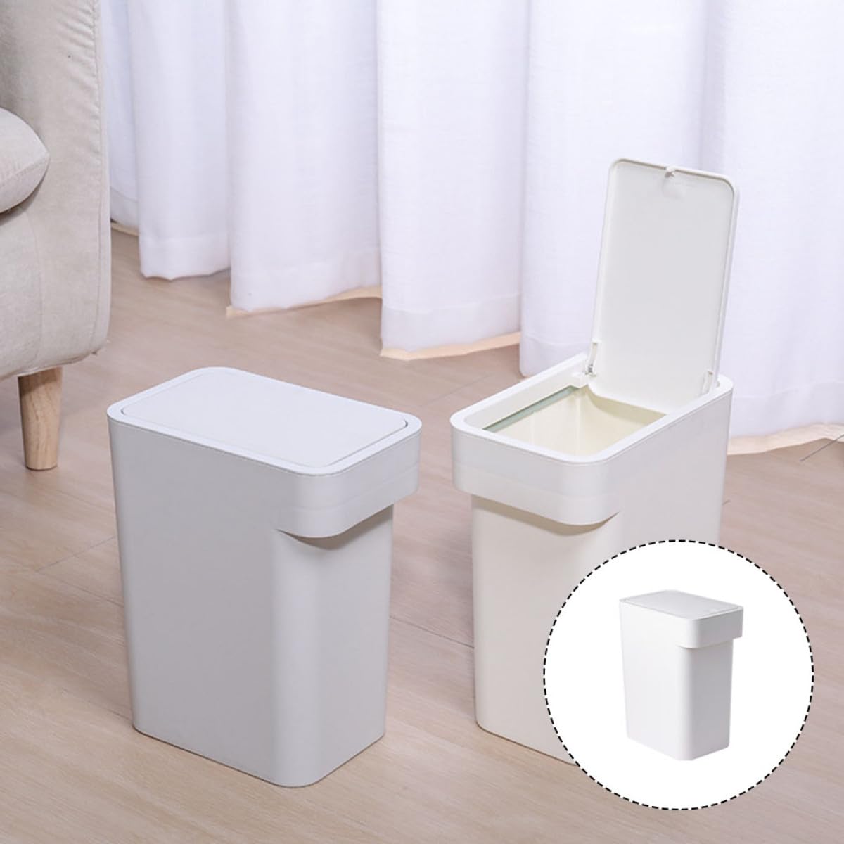 NUOBESTY Cestino per la Carta Straccia Coperchio a Pressione, Contenitore per Rifiuti Domestico Bianco Compatto, Pattumiera Versatile per Cucina, Bagno, Ufficio e Camera da Letto