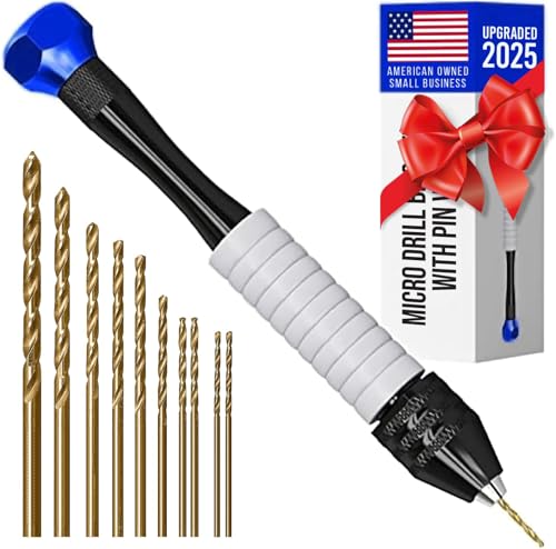 Craft911 Manual Craft Drill Sharp HSS Micro Mini Twist Drill Bits Set, Pin Vise Hand Drill for Jewelry Making; Small Hand Drill for Resin, Rotary Tools for Wood, Jewelry, Plastic, Miniature - Blue