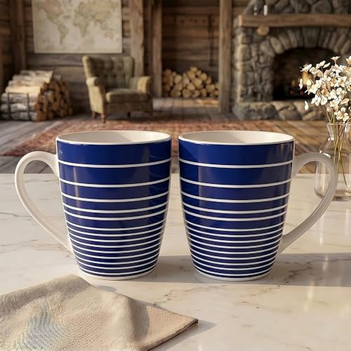 Image of U.P.C. Milk Mug Set of 2 | Ceramic & Bone China Coffee Milk Cups | Designer Printed Tea Coffee Mug Set | Large Capacity Milk Mugs | Microwave Safe Cup Set | Kitchen Drinkware