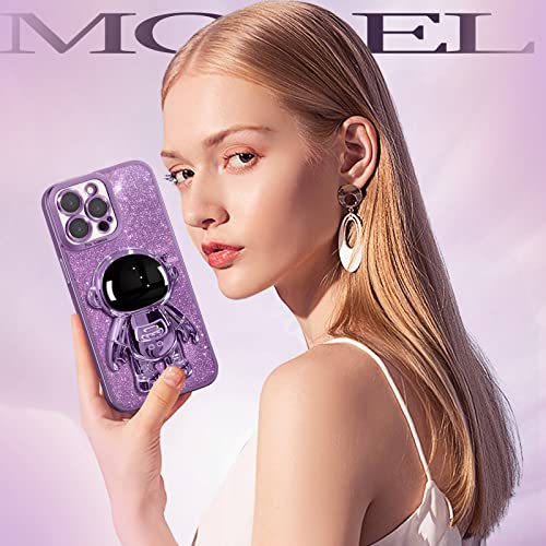 Buleens For Iphone 13 Pro Max Case For Women, Astronaut Bling Cases For Iphone 13 Pro Max With Glitter Paper & Spaceman Stand, Girls Cute Electroplated Sparkly Space Phone Cover For 13 Promax Purple #TOP5