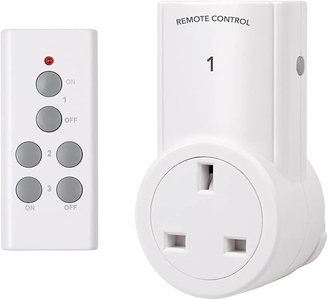 HBN Remote Control Plug Socket, 10A/2400W Wireless Light Switch 30M/100ft Operating Range for Household Appliances, 1 Pack Sockets and 1 Remote