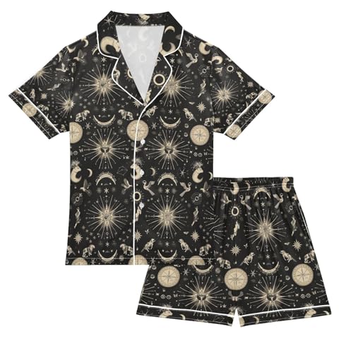 senya Zodiac Signs 1 Satin Summer Pajama Sets Silk Short Sleeve Button Down Sleepwear