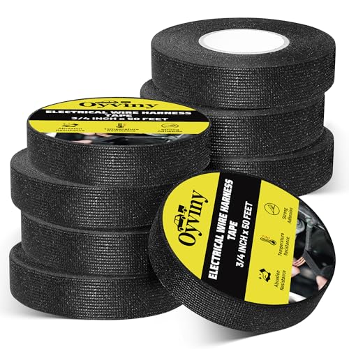 Image of Oyviny Wire Harness Cloth Tape 3 /4-Inch by 50-Foot (8 Rolls), Self-Adhesive Fabric Tape for Automotive Engine and Electrical Wiring Harness Noise Damping, High Temp Wire Loom Tape