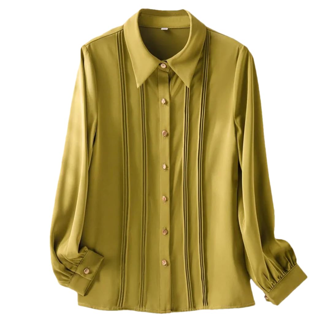 Camicette da donna casual a maniche lunghe con risvolto in tinta unita Top Button Down Slim Fit formale camicie da lavoro