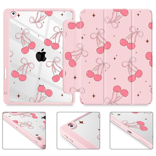 May Chen for iPad 9th Generation with Pencil Holder, iPad 8th/7th Gen Case 10.2-inch, [Penceil Holder] Trifold Stand Auto Wake/Sleep Clear TPU Protection Back Cover, Pink Cherry Bow by May Chen - Image 6