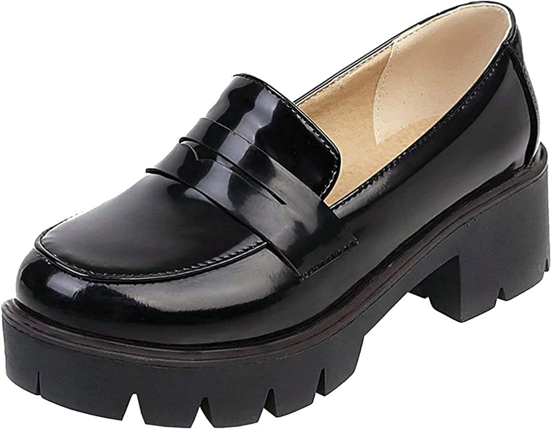 black patent leather platform loafers