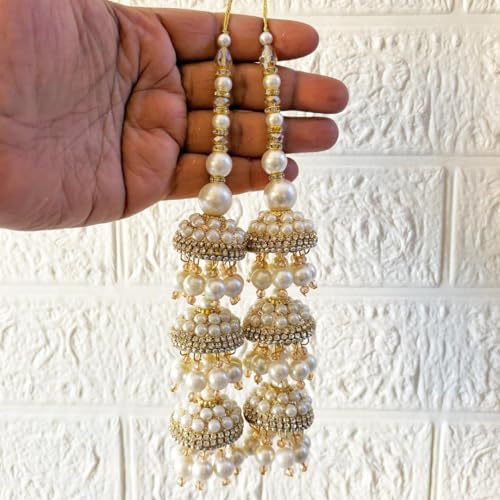 Image of Adikala Craft Store Handmade Ethnic Latkan Tassel Set of 2 for Saree Pallu, Blouse, Suits, Dupatta, Lehenga Decor | Ethnic Saree Pallu, Blouse, Suit, Dupatta & Lehenga Decoration (White Glitter D3)