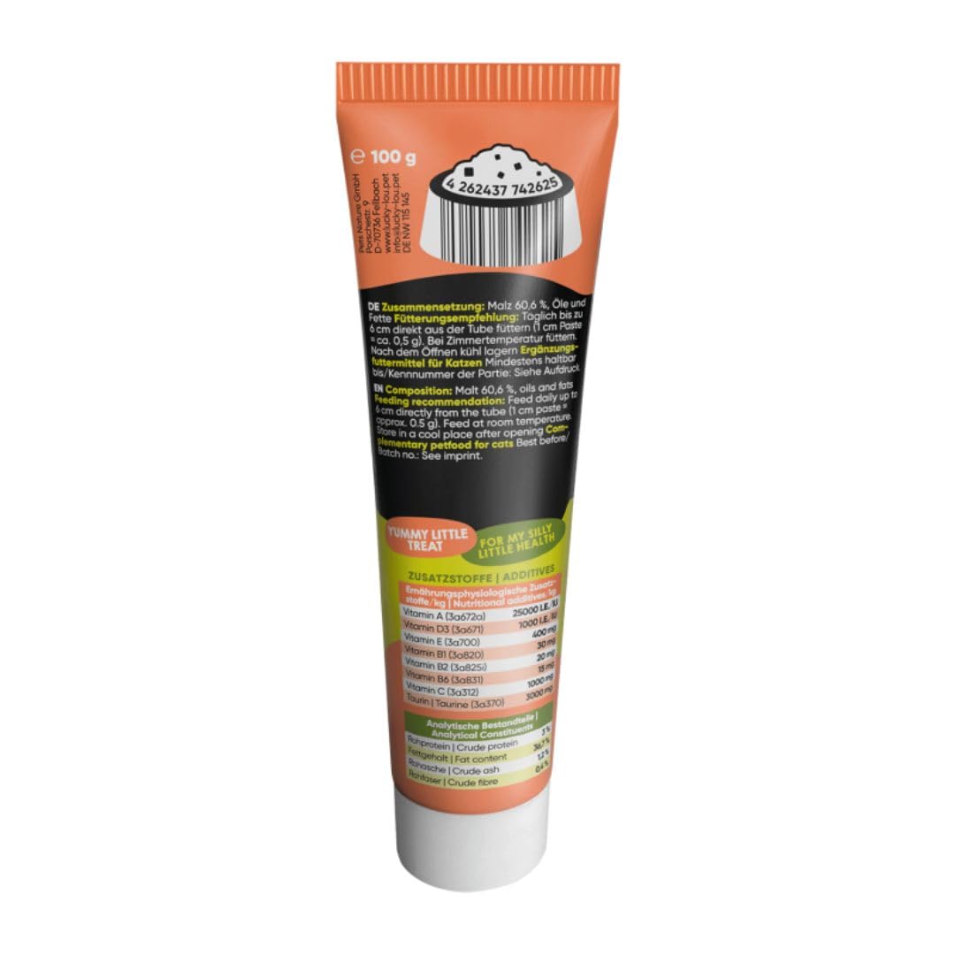 ANIMALUJOS Malta en Tubo para Gatos Lucky Lou, 100 g, Vitamínica y Antibolitas de Pelo, Fácil de Usar para Gatos de Todas Las Edades - Lucky LOU