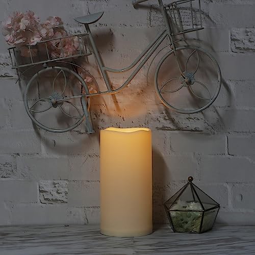 Image of Extra Large Waterproof Outdoor Flameless Candle 6 inch (D) x12 inch(H) Big Tall Battery Operated Pillar Candle with 6-hour Auto Timer Ivory Plastic Realistic Flickering LED Light for Garden Decorations
