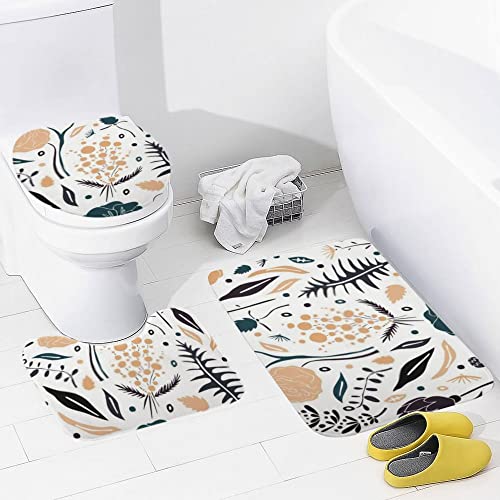 Badezimmerteppich Teppich Set rutschfest inkl. U-Form Konturenmatte Toilettensitzbezug Dekoblumen Extra Soft Coral Fleece Memory Foam 3 Stück – Bild 4