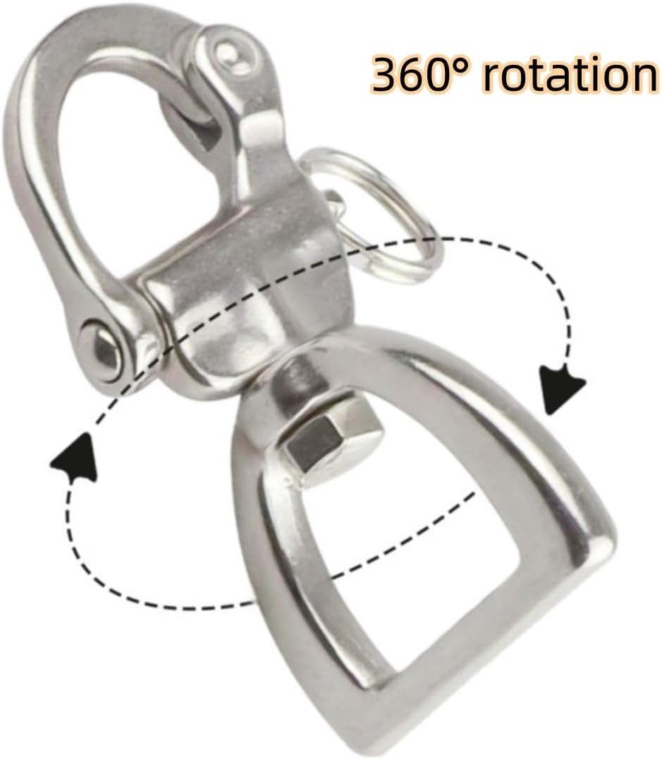 316 Stainless Steel Spring Shackle, 360°Rotating Quick-Release Buckle, Sailboat Yacht Webbing Quick-Release Buckle Large Triangular Rigging