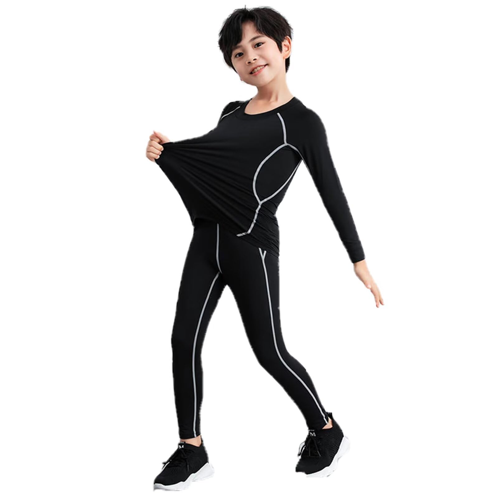Ensemble de couches de base de compression thermique pour enfants - En polaire chaude - Sous-vêtements de sport athlétiques