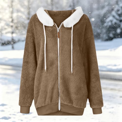 CHENXDZHAO Zip Up Hoodie Women,Winter Jackets For Women Plus Size Full Zip Up Hooded Sweatshirt 2026 Trendy Warm Cozy Fleece Jacket Outerwear,Khaki,L - image 3