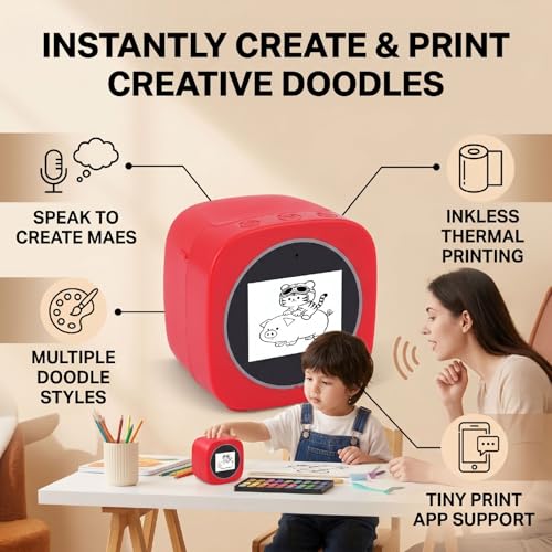 Image of AI Voice Control Printer, ABS Thermal AI Photo Printer 203 DPI Bluetooth Inkless Black and White Printing with 2.4 in Screen for Home DIY Notes Labels