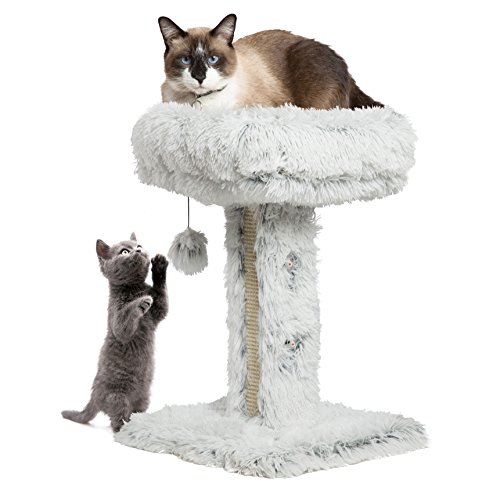 Modern Kitty Handcrafted Cat Post Lounger w/Scratching Surface in Shag, Frost, 16"x16"x24"