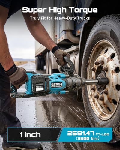 Image of Seesii Cordless 1 inch impact gun 2581.47 FT-LBS(3500 N.m) High Torque Impact Wrench 7.88 inch Extended Anvil with 21V 2x5.0 Ah Battery, 5 Sockets&storage bag, for Truck,Tractor&Agri-Service,Construction