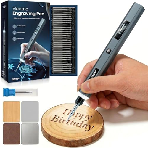 Image of Vanlgs Engraving Pen for Metal Wood Glass Plastic Gift for Teens, Dark Gray | Engraving Tool with LED Lights, 5 Variable Speed, Rechargeable 31Bits DIY Craft Kit fot Adults Beginners