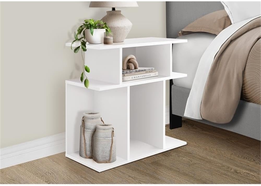 BOWERY HILL Accent Side End Table, 24" H x 24" W x 12" D, Laminate White Finish, Rectangular Design with 6 Open Shelves, Contemporary Style Living Room or Bedroom Table, Indoor Use